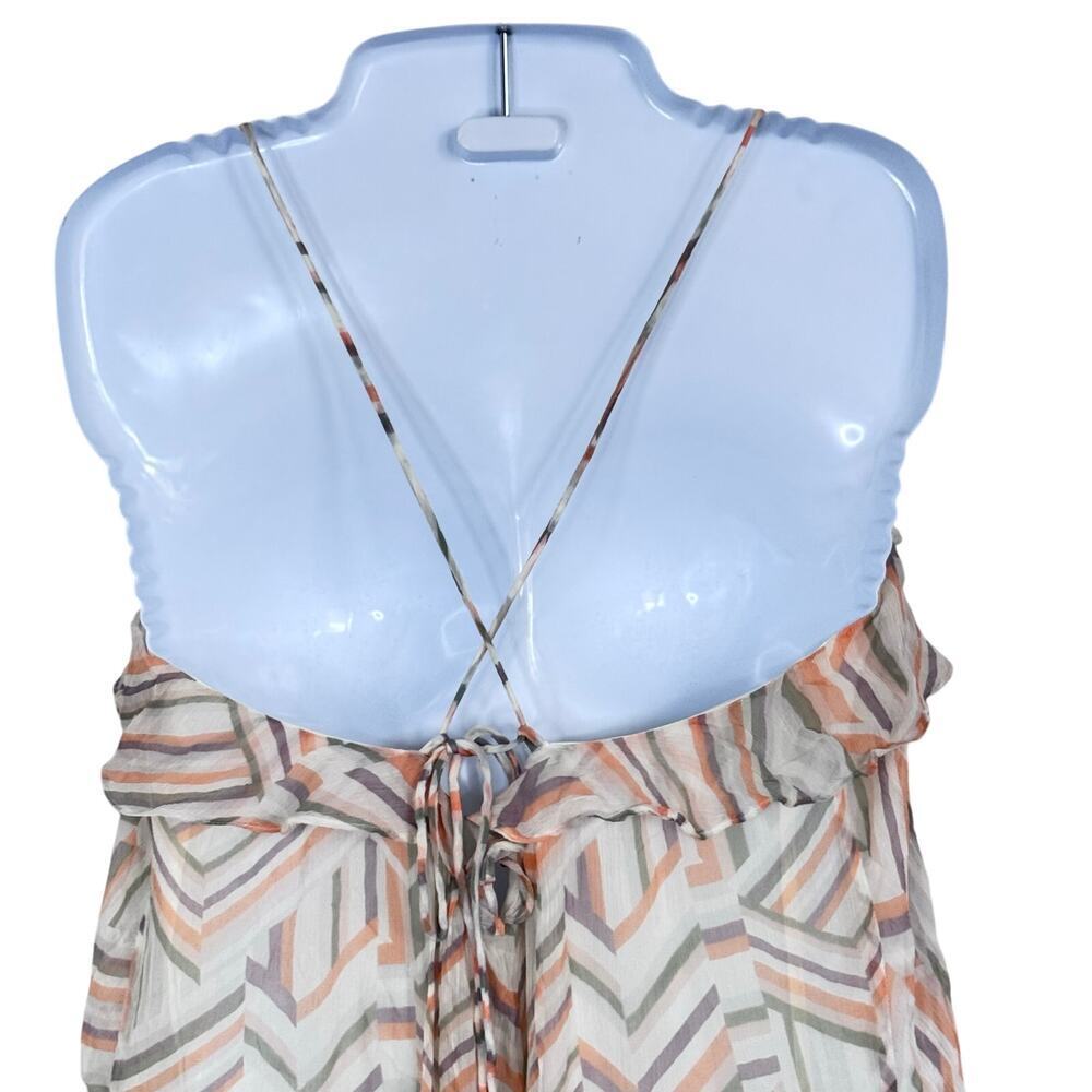 New REBECCA MINKOFF Emilia Multi Color Geo Print Chiffon Shift Dress Ruffle Sz M - Picture 9 of 13